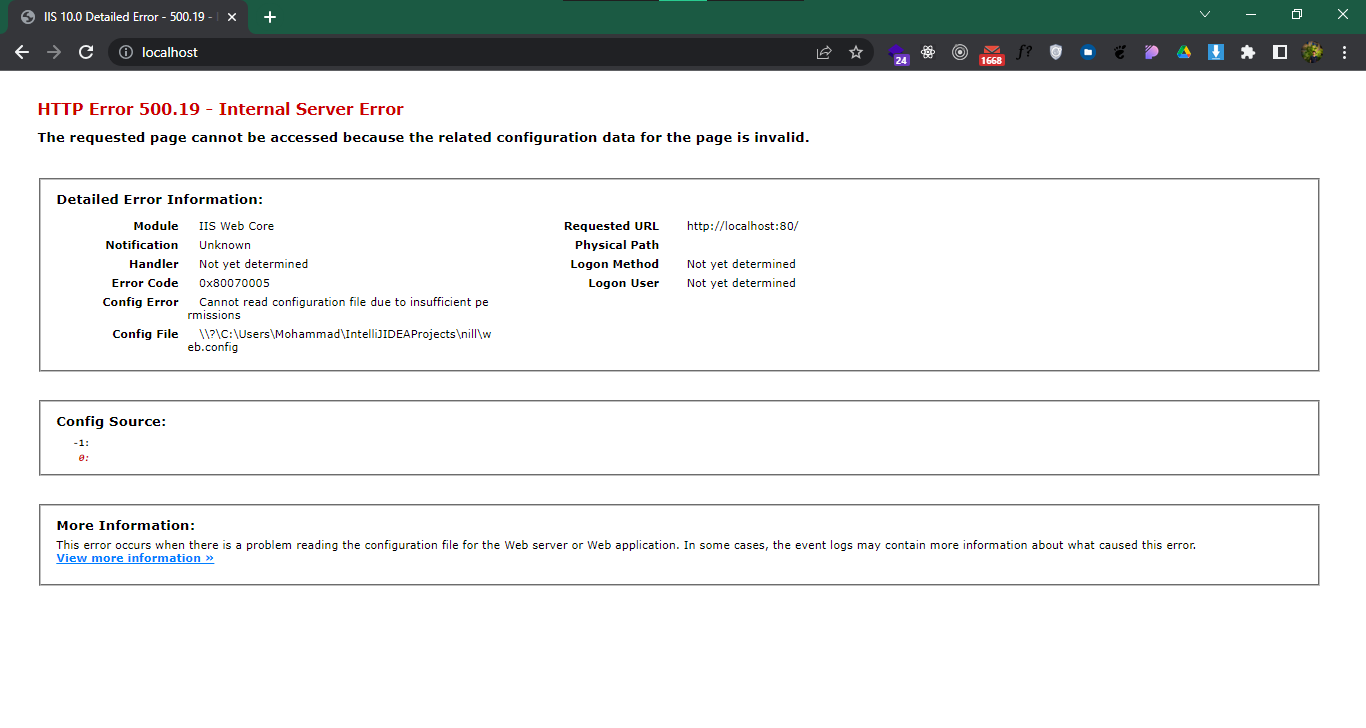 website 500 error